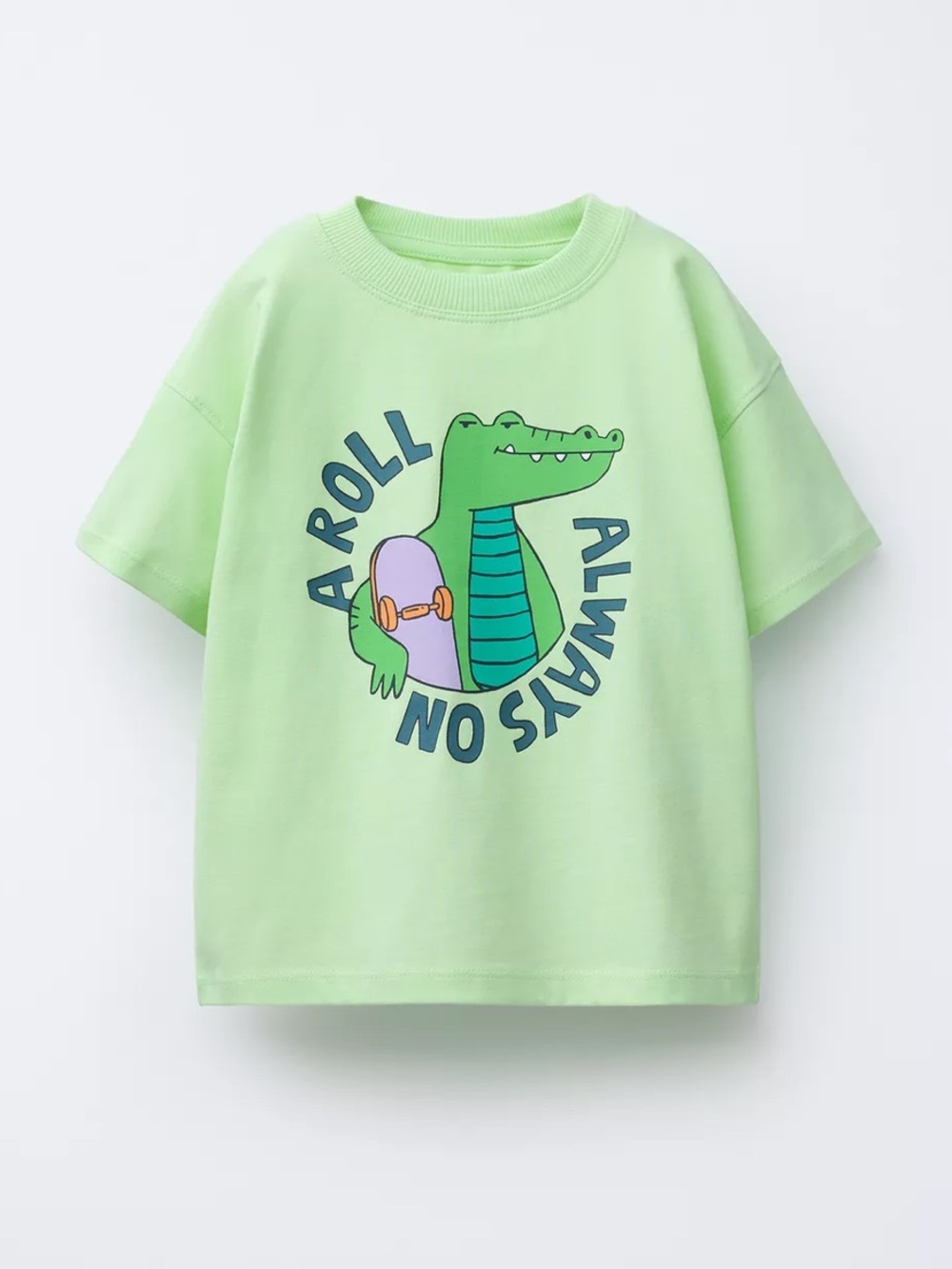 Zara Kids' Light Green Crocodile Skateboard Graphic Tee